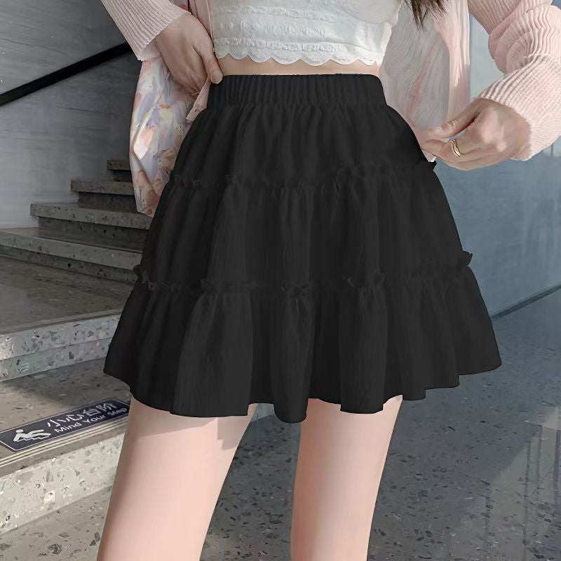 Summer Cake High-Waisted Slimming Fluffy Short Skirt White Petite Skirt Ruffle Skirt - Image 2